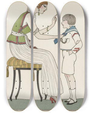 Triptych art skateboard deck of George Barbier Blouse Japonais by George Barbier (1882-1932)