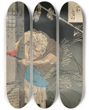 Triptych art skateboard deck of Tsukioka Yoshitoshi Hitotsuya No Tsuki_2 by Tsukioka Yoshitoshi (1839-1892)