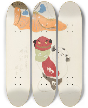 Triptych art skateboard deck of Shimizu Seif Unai No Tomo Pl 243 by Shimizu Seifu (1851-1913)