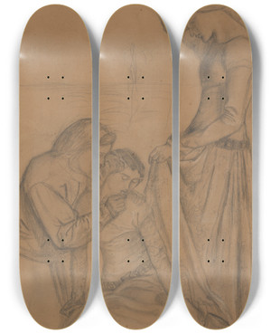 Triptych art skateboard deck of William Morris Composition Of Three Figures In A Garden by William Morris (1834-1896)