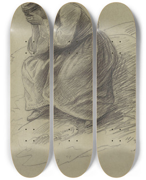 Triptych art skateboard deck of Adolph Tidemand Sittende Ung Pike Med Hodet I Hendene by Adolph Tidemand (1814-1876)