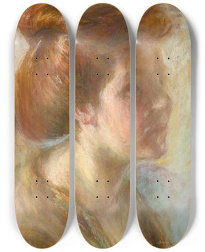 Triptych art skateboard deck of Alice Pike Barney Girl With Titian Hair by Alice Pike Barney (1857-1931)