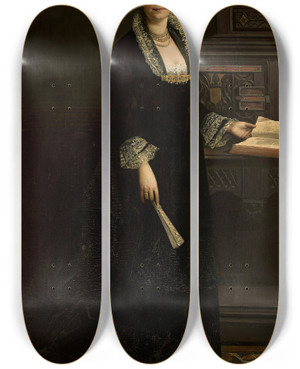 Triptych art skateboard deck of Tadeusz Ajdukiewicz Portrait Of A Woman by Tadeusz Ajdukiewicz (1852-1916)