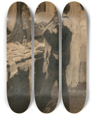 Triptych art skateboard deck of Jessie Willcox Smith Boy Playing Dressup by Jessie Willcox Smith (1863-1935)