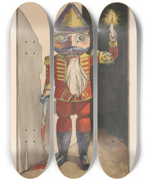Triptych art skateboard deck of Willem Wenckebach Notenkraker Met Een Kaars En Bloederig Zwaard by Willem Wenckebach (1860-1937)