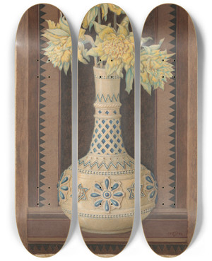 Triptych art skateboard deck of Edward John Poynter Narcissus In A Blue And White Vase by Edward John Poynter (1836-1919)