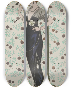 Triptych art skateboard deck of George Barbier Robe Du Soir by George Barbier (1882-1932)