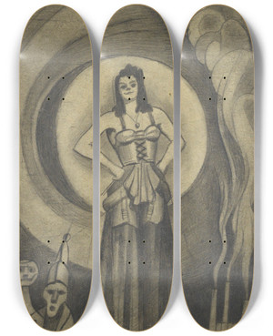 Triptych art skateboard deck of Karl Wiener Ohne Titel Aus Die 150 Bltter Vi by Karl Wiener (1901-1949)