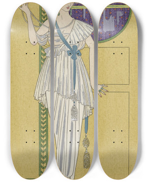 Triptych art skateboard deck of George Barbier Grande Robe Du Soir_3 by George Barbier (1882-1932)