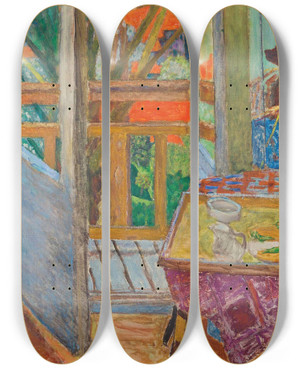 Triptych art skateboard deck of Pierre Bonnard La Portefentre Avec Chien by Pierre Bonnard (1867-1947)