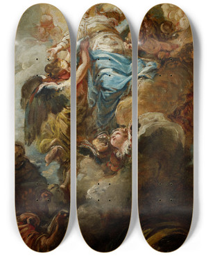 Triptych art skateboard deck of Jeanbaptiste Deshays Study For The Assumption Of The Virgin by Jean-Baptiste Deshays (1729-1765)
