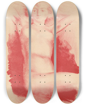 Triptych art skateboard deck of Huib Luns Zittende Naakte Vrouw by Huib Luns (1881-1942)