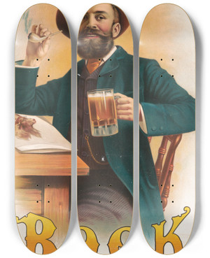 Triptych art skateboard deck of Henry Jerome Schile Bock by Henry Jerome Schile (1829-1901)