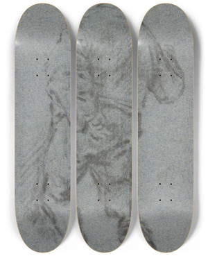 Triptych art skateboard deck of Adriaen Van Ostade Dancing Farmer From Behind by Adriaen Van Ostade (1610-1684)