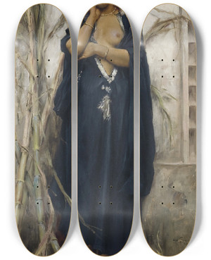 Triptych art skateboard deck of Julius Leblanc Stewart Au Jardin by Julius Leblanc Stewart (1855-1919)