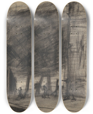 Triptych art skateboard deck of Theo Nieuwenhuis Gezicht Op De Zandhoek Te Amsterdam by Theo Nieuwenhuis (1866-1951)