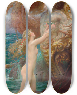 Triptych art skateboard deck of Herbert James Draper A Deep Sea Idyll by Herbert James Draper (1864-1920)