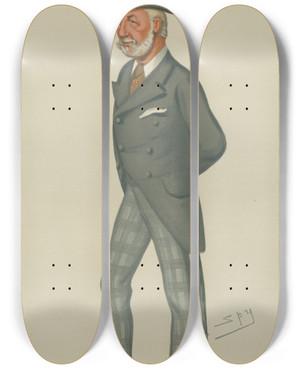 Triptych art skateboard deck of Leslie Matthew Ward Politicians The Colonies The Duke Of Manchester 28 December 1878 by Leslie Matthew Ward (1851-1922)
