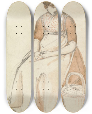 Triptych art skateboard deck of Joshua Cristall Seated Girl With A Basket by Joshua Cristall (1765-1847)