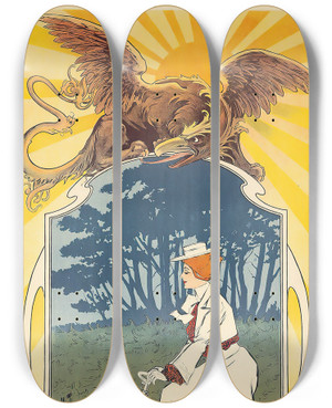 Triptych art skateboard deck of Ferdinand Mistimifliez Cycles Griffon by Ferdinand Misti-Mifliez (1865-1923)