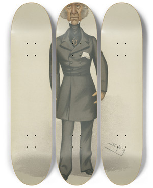 Triptych art skateboard deck of Leslie Matthew Ward Politicians Slate Lord Penthyn 25 March 1882 by Leslie Matthew Ward (1851-1922)