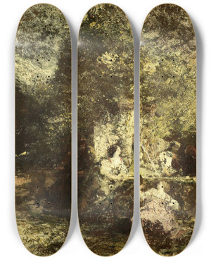 Triptych art skateboard deck of Adolphe Monticelli Figures Near A Fountain by Adolphe Monticelli (1824-1886)