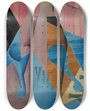 Triptych art skateboard deck of Juan Gris La Bouteille De Vin by Juan Gris (1887-1927)