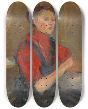 Triptych art skateboard deck of Udovt Pitthordt Portrait Of A Young Woman In A Red Sweater_2 by udovt Pitthordt (1860-1946)