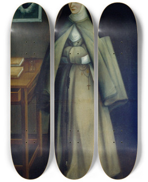 Triptych art skateboard deck of Jos Del Castillo Portrait Of Sister Mara Clara Josefa by Jos del Castillo (1737-1793)