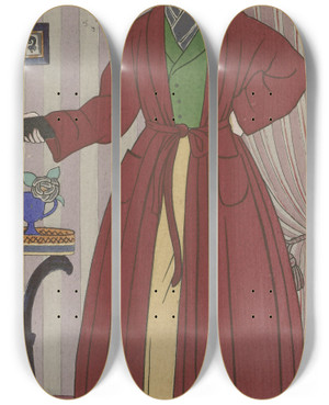 Triptych art skateboard deck of George Barbier Robe De Chambre by George Barbier (1882-1932)