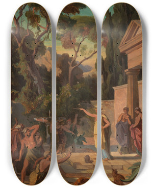 Triptych art skateboard deck of Friedrich Preller The Elder Odysseezyklus 2 by Friedrich Preller The Elder (1804-1878)