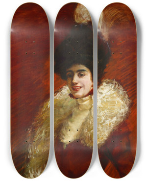Triptych art skateboard deck of Alice Pike Barney Alice Warder Garrett by Alice Pike Barney (1857-1931)