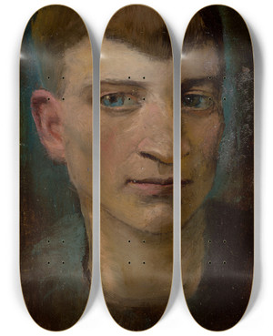 Triptych art skateboard deck of Ladislav Mednynszky Head Of Emaciated Boy by Ladislav Mednyanszky (1852-1919)