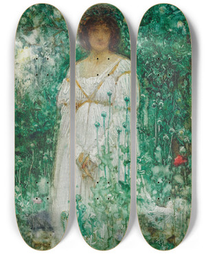 Triptych art skateboard deck of Arthur Hacker The Poppy Field by Arthur Hacker (1858-1919)