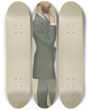 Triptych art skateboard deck of Leslie Matthew Ward Politicians The Pattern Private Secretary Mr Montague William Corry March 3 1877 by Leslie Matthew Ward (1851-1922)