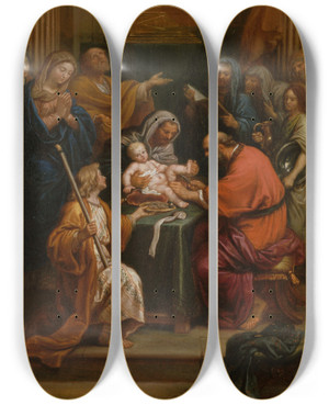 Triptych art skateboard deck of Pierre Mignard La Circoncision by Pierre Mignard (1612-1695)