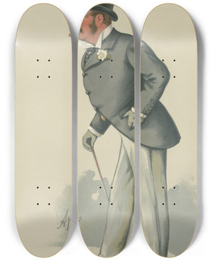Triptych art skateboard deck of Carlo Pellegrini Turf Devotees Earlie The Earl Of Clonmell August 6 1881 by Carlo Pellegrini (1839-1889)