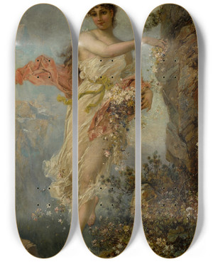 Triptych art skateboard deck of Hans Zatzka Alpenflora by Hans Zatzka (1859-1945)