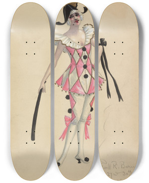 Triptych art skateboard deck of Will R Barnes Pierrot Boys by Will R Barnes (1939) Triptych art skateboard deck of Will R Barnes Pierrot Boys by Will R Barnes (1939)