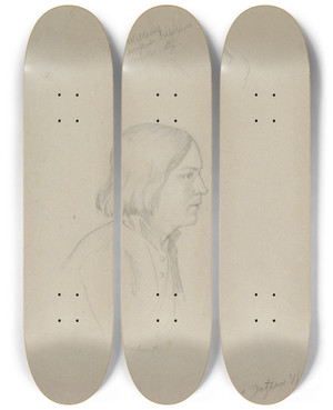 Triptych art skateboard deck of Adolph Tidemand Man And Boy Head by Adolph Tidemand (1814-1876)