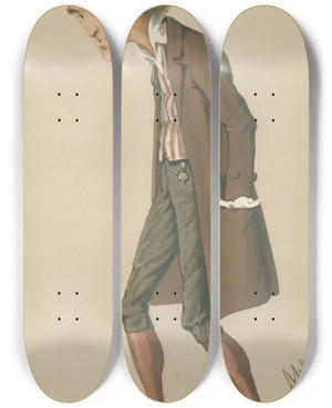 Triptych art skateboard deck of Carlo Pellegrini Theatre The Bells Mr Henry Irving December 19 1874 by Carlo Pellegrini (1839-1889)