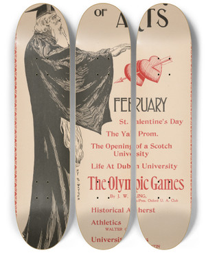 Triptych art skateboard deck of Henry Summer Watson The Bachelor Of Arts For February by Henry Summer Watson (1868-1933)
