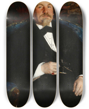 Triptych art skateboard deck of Leon Wyczkowski Portrait Of A Man by Leon Wyczolkowski (1852-1936)