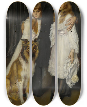 Triptych art skateboard deck of Antonio De La Gandara Portrait Of Ambassador Del Solar And Hischildren by Antonio De La Gandara (1861-1917)