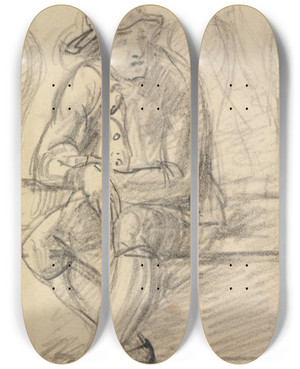 Triptych art skateboard deck of Benjamin Robert Haydon Figure Study Of A Young Man With A Hat Sitting Outside by Benjamin Robert Haydon (1786-1846)