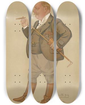 Triptych art skateboard deck of Leslie Matthew Ward Turf Devotees Sammy Mr Edward Linley Sambourne January 16 1892 by Leslie Matthew Ward (1851-1922)
