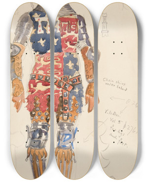Triptych art skateboard deck of Edwin Austin Abbey Aumerle Armed Costume Sketch For Henry Irvings 1898 Planned Production Of Richard Ii by Edwin Austin Abbey (1852-1911)