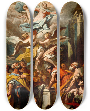 Triptych art skateboard deck of Gaspare Diziani The Assumption Of The Virgin by Gaspare Diziani (1689-1767)