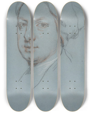 Triptych art skateboard deck of Jonathan Richardson The Elder Portrait Of Jonathan Richardson Junior The Artists Son by Jonathan Richardson The Elder (1667-1745)