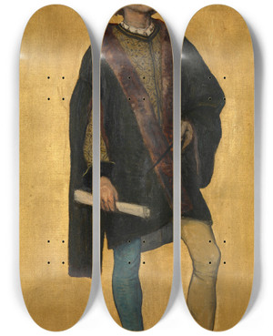 Triptych art skateboard deck of Albert Frans Lieven De Vriendt The Architect Jan Van De Poele by Albert Frans Lieven De Vriendt (1843-1900)